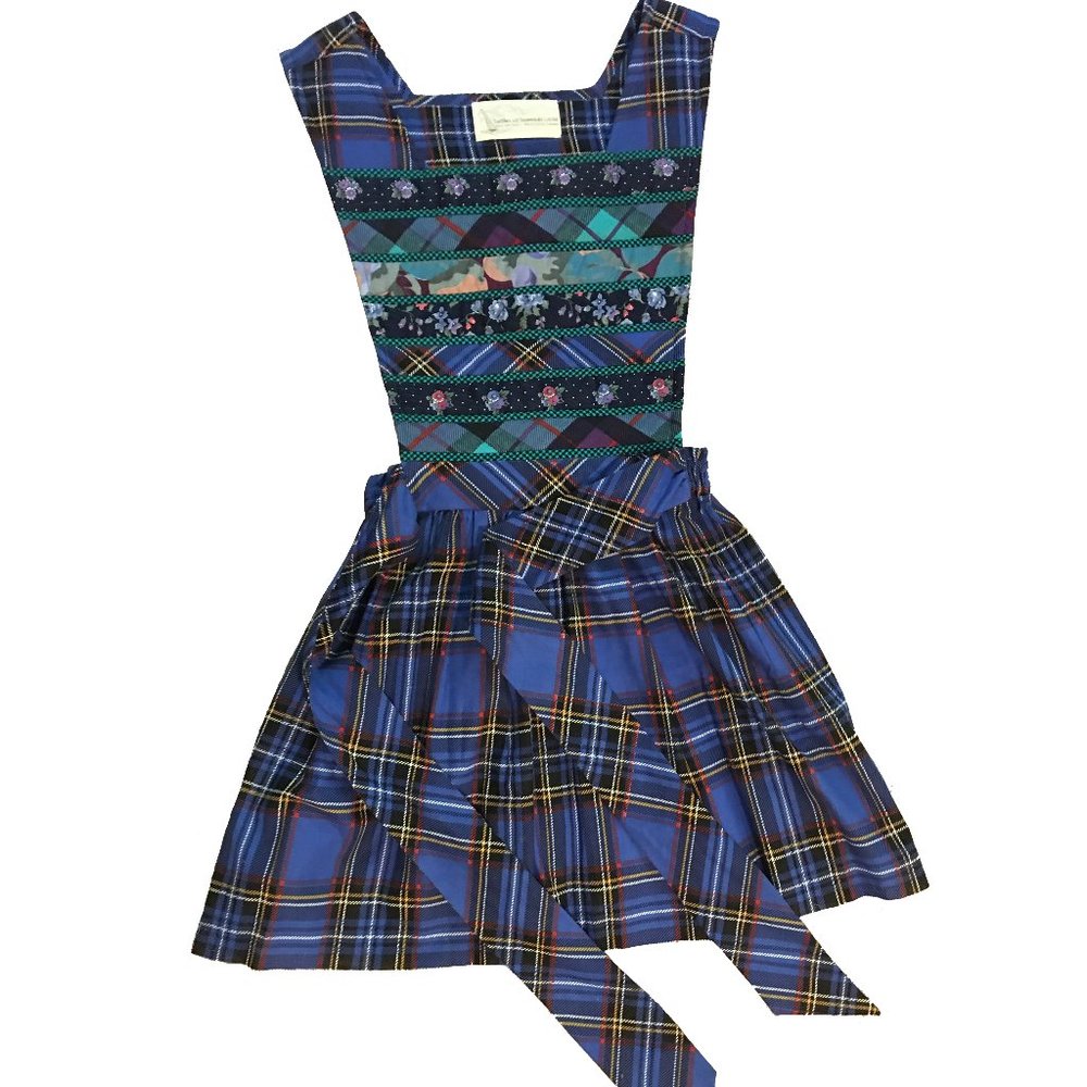 Vintage Preppy Plaid German Quilted Smock Raw Hem Minidress